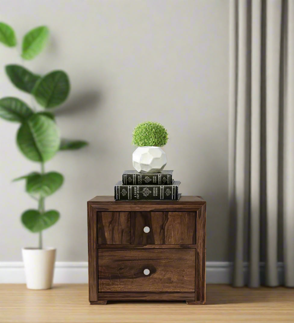 Yanbu Sheesham Wood Bedside Table With Drawer In Provincial Teak Finish - Febonic Living