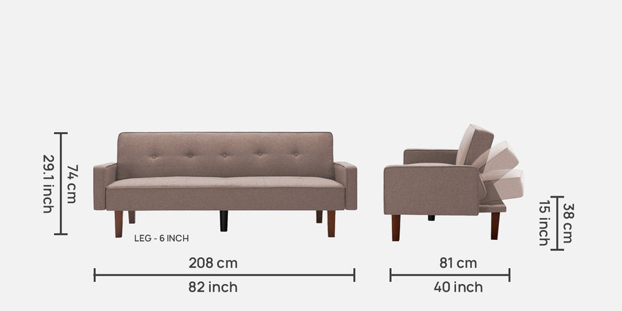 Nebia Fabric 3 Seater Convertible Sofa Cum Bed In Kadhi Beige Colour - Febonic Living