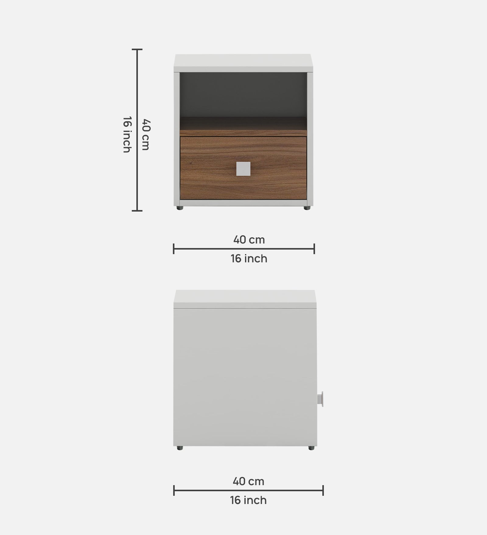 Cave Bedside Table With Drawer in Oral Walnut & Frosty White Finish