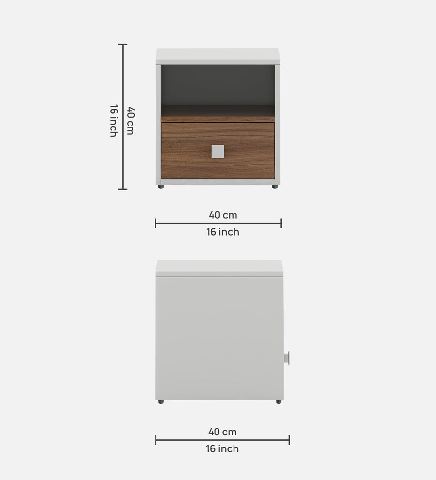 Fenn Bedside Table With Drawer in Oral Walnut & Frosty White Finish - Febonic Living