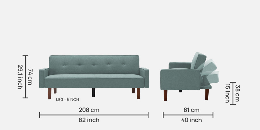 Nebia Fabric 3 Seater Convertible Sofa Cum Bed In Suka Blue Colour - Febonic Living