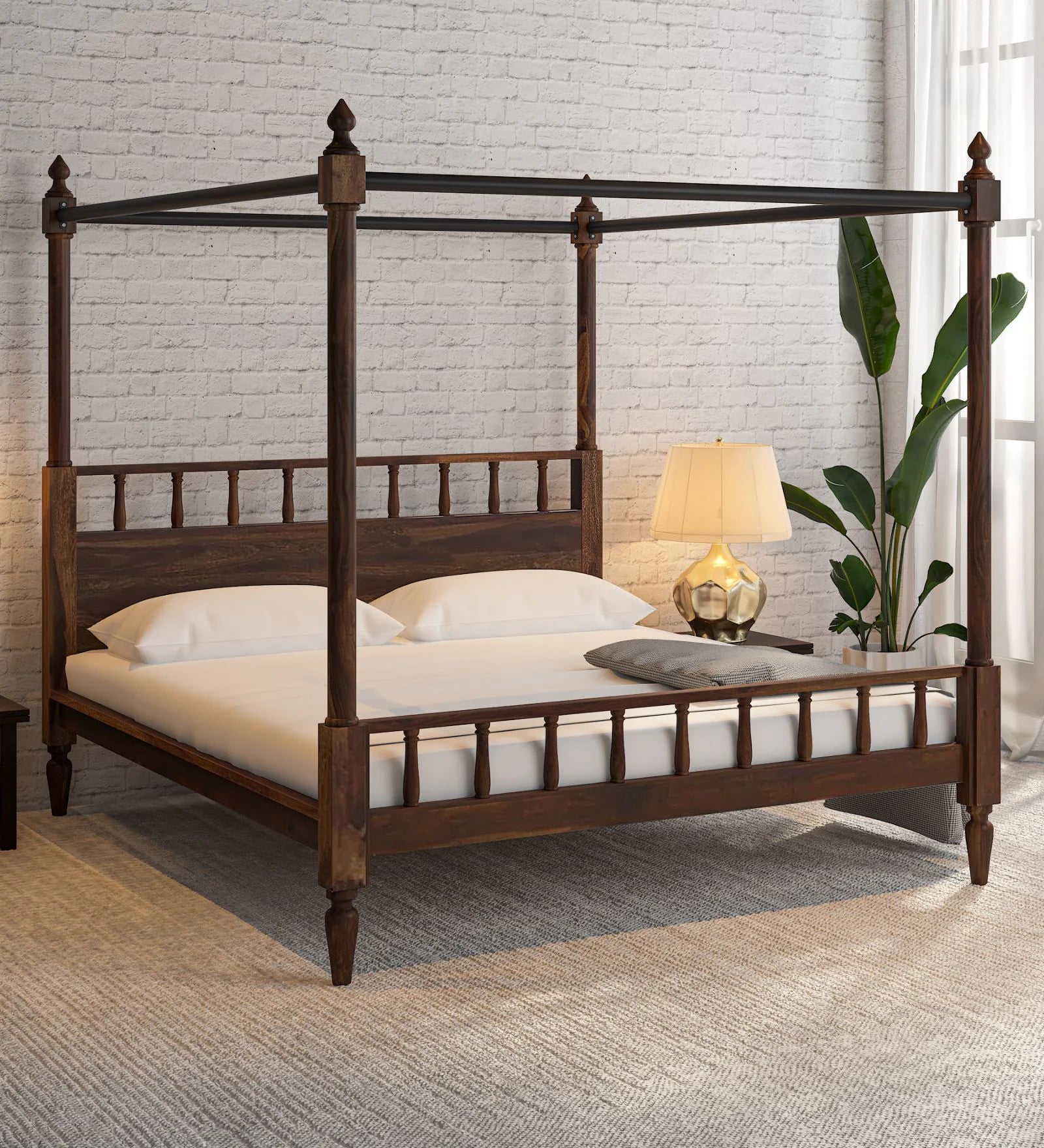 Vesper Sheesham Wood King Size Poster Bed in Provincial Teak Finish - Febonic Living