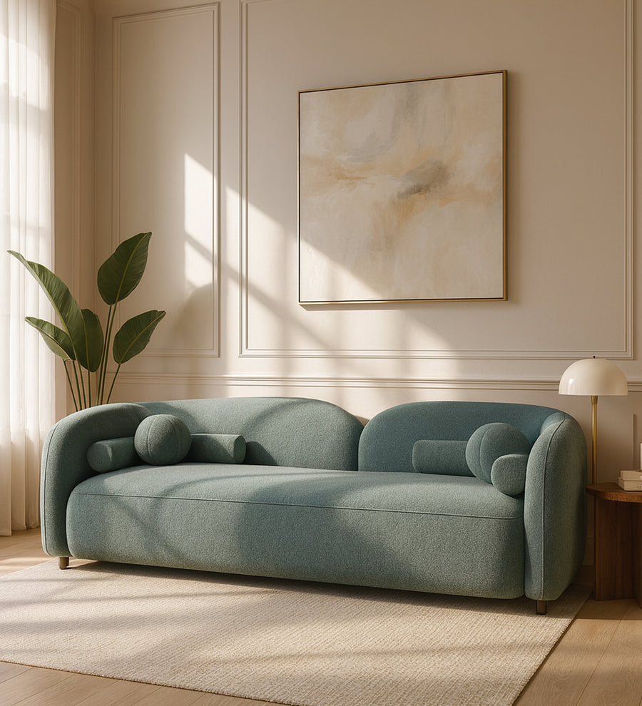 Corny Boucle 3 Seater Fabric Sofa - Stormy Blue by Febonic Living