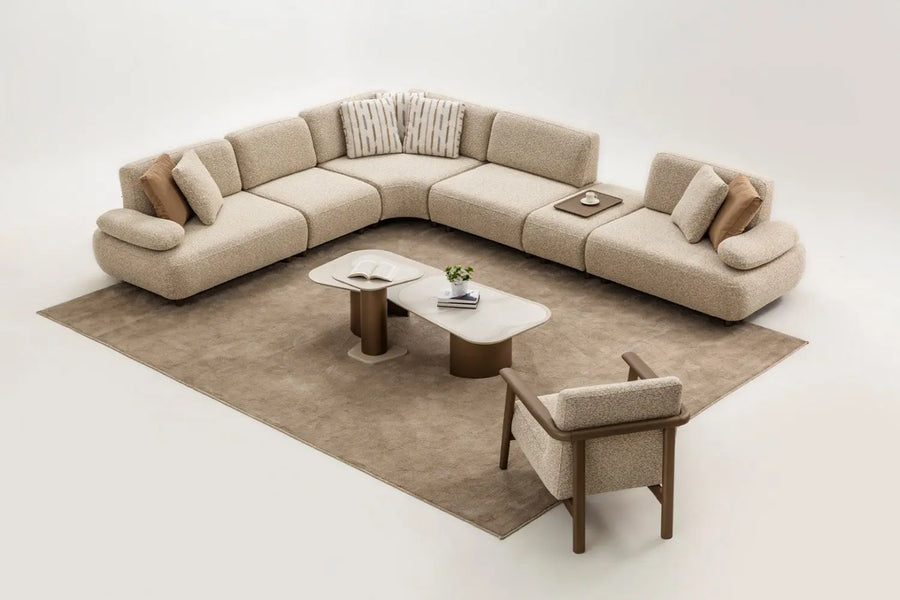 Elf Boucle Fabric 6 Seater Corner Sofa In Mushroom Grey Colour - Febonic Living