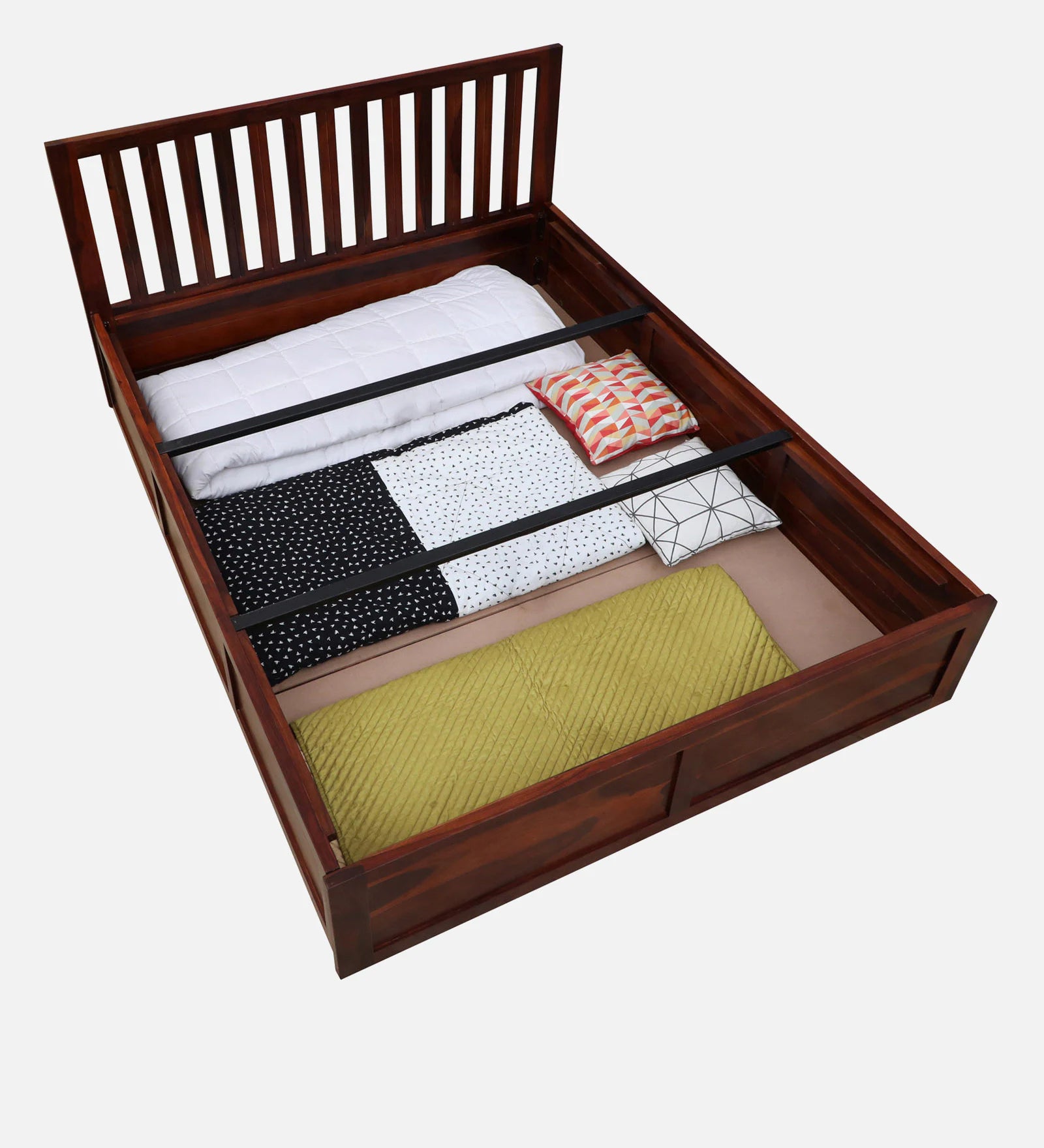 Remi Sheesham Wood King Size Bed In Honey Oak Finish With Box Storage - Febonic Living