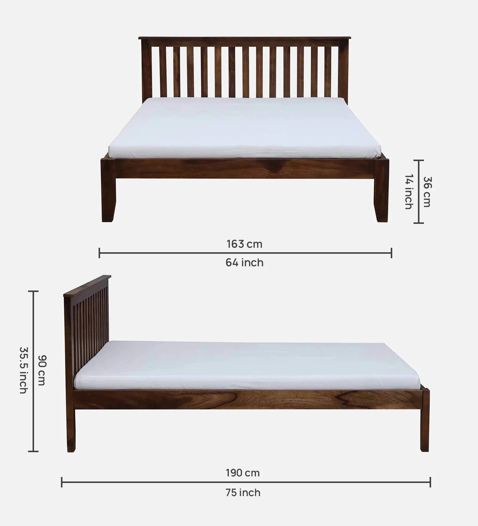 Remi Sheesham Wood Queen Size Bed ( 60 X 72 ) In Provincial Teak Finish - Febonic Living