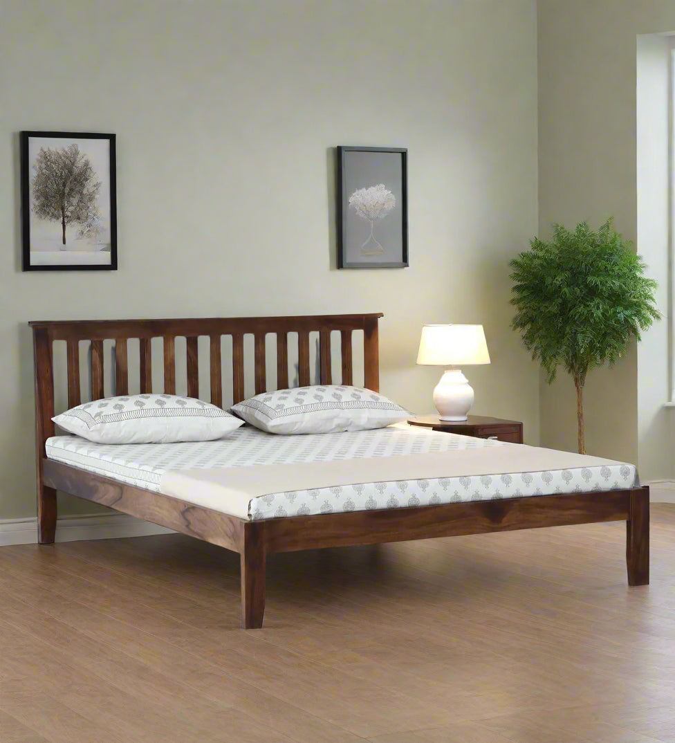Remi Sheesham Wood Queen Size Bed ( 60 X 72 ) In Provincial Teak Finish - Febonic Living