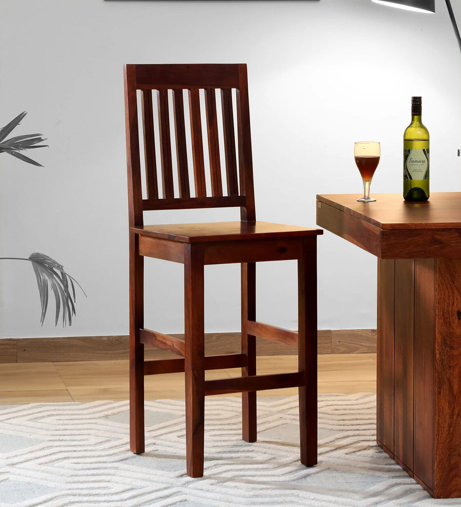 Eva Sheesham Wood Bar Stool In Honey Oak Finish - Febonic Living