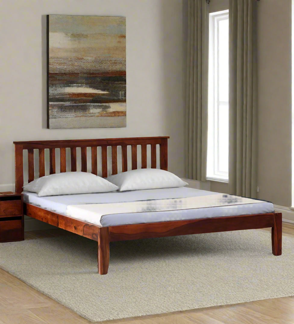 Remi Sheesham Wood King Size Bed In Honey Oak Finish - Febonic Living