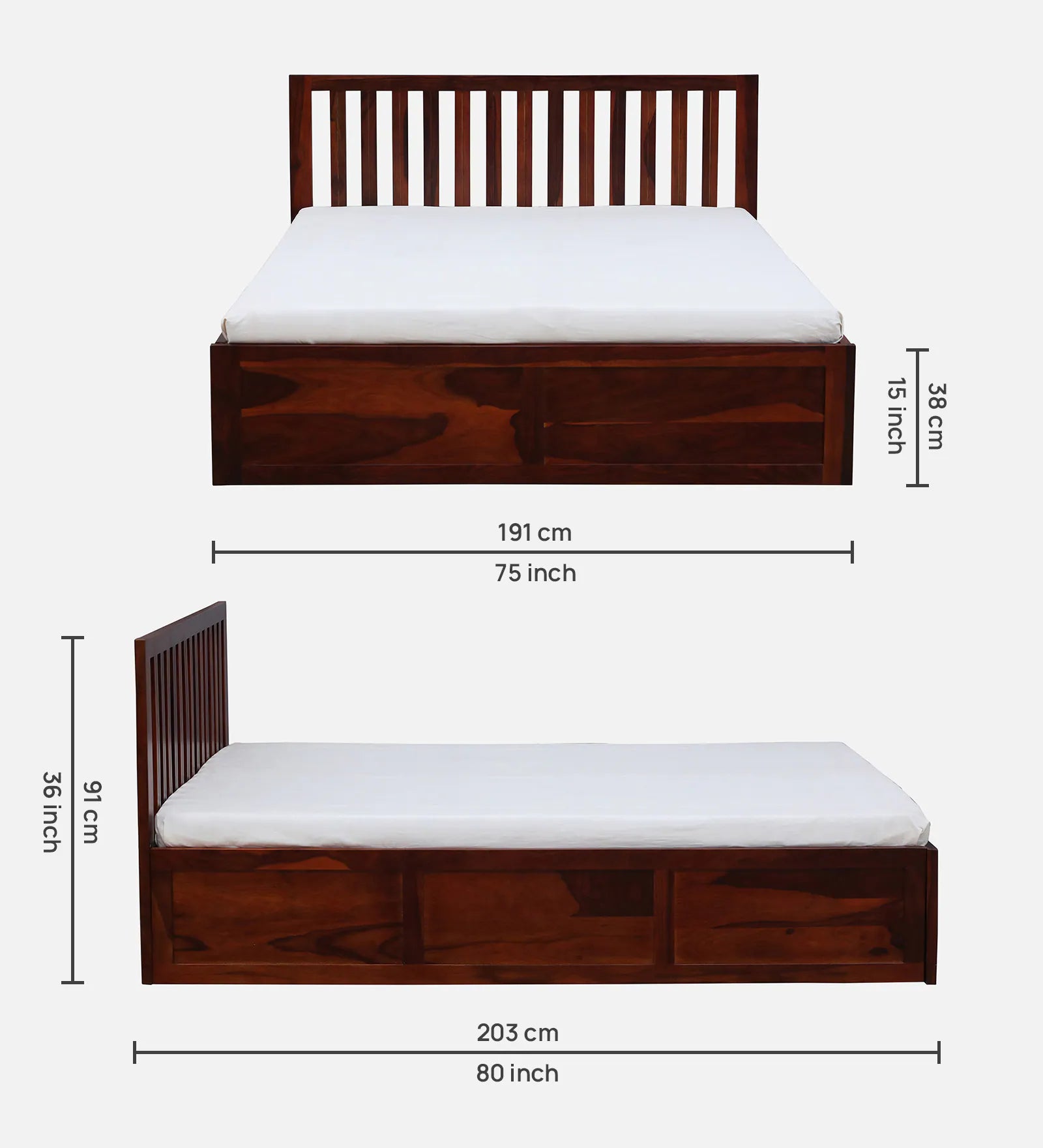 Remi Sheesham Wood King Size Bed In Honey Oak Finish With Box Storage - Febonic Living