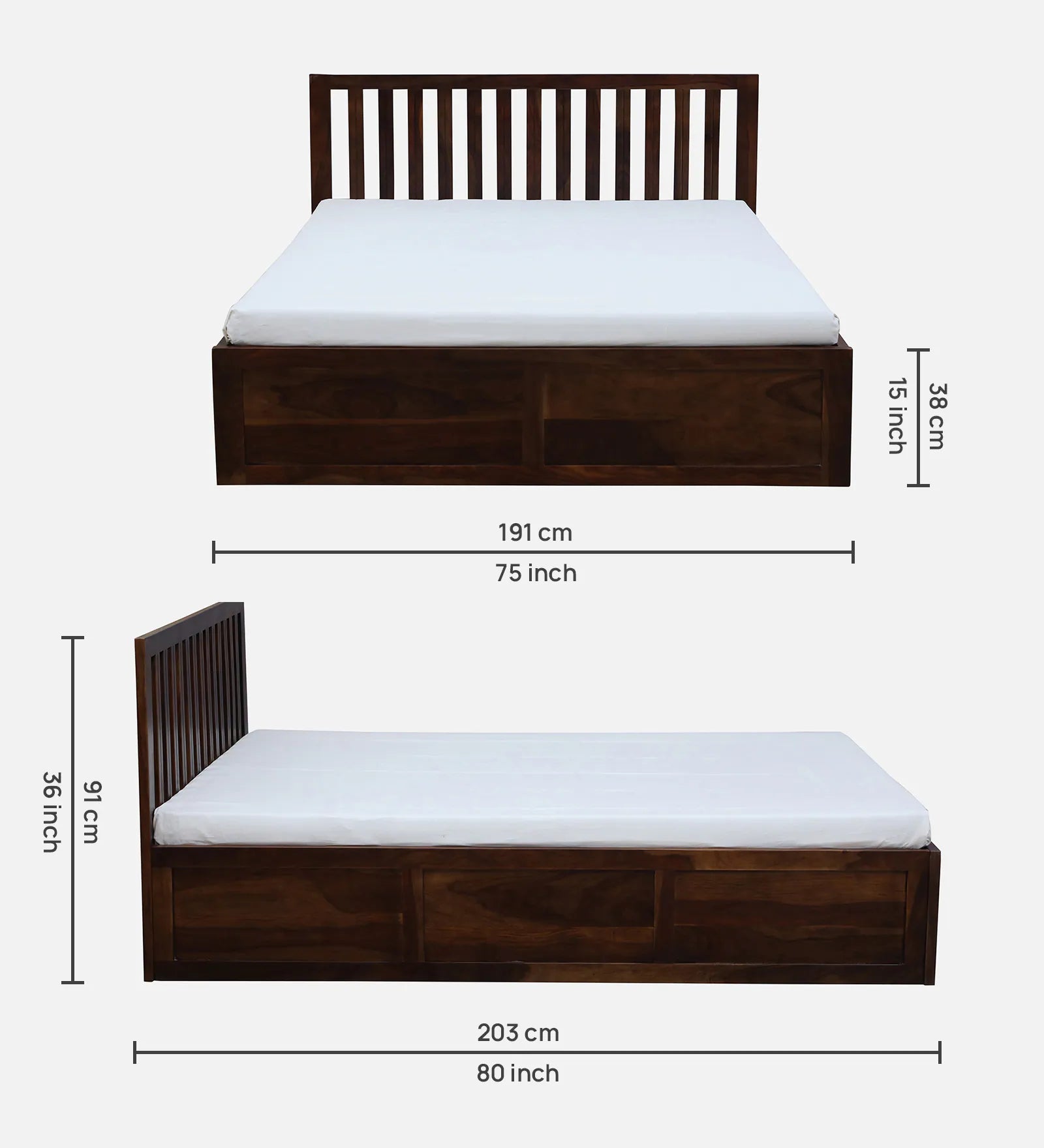 Remi Sheesham Wood King Size Bed In Provincial Teak Finish With Box Storage - Febonic Living