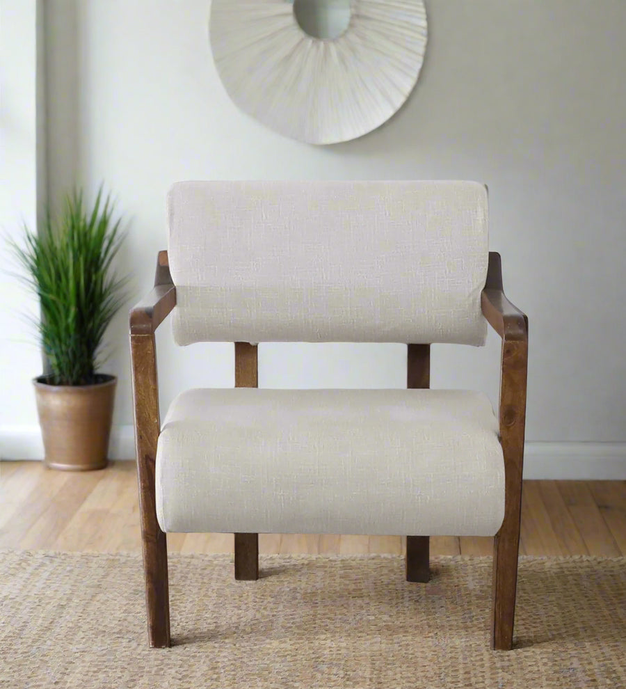 Milini Sheesham Wood 1 Seater Sofa In Beige Colour by Febonic Living