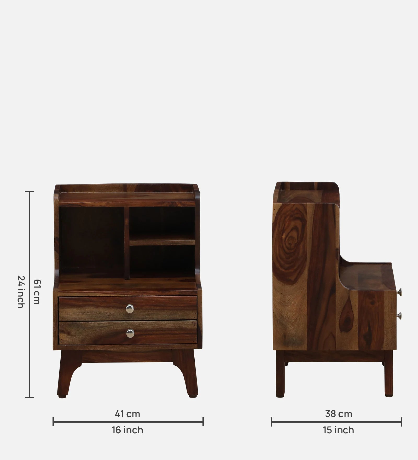 Milini Sheesham Wood Bedside Table With Drawer And Shelve In Provincial Teak Finish - Febonic Living
