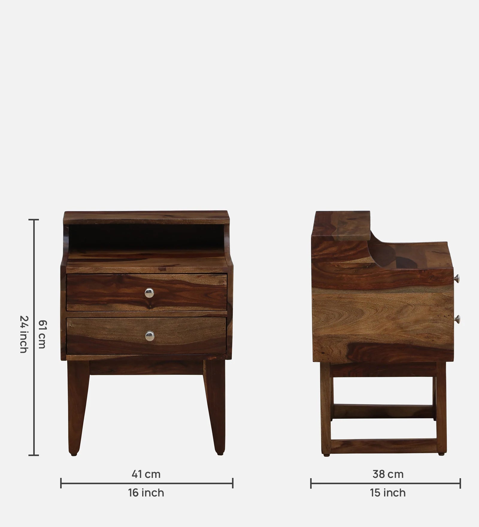 Milini Sheesham Wood Bedside Table With Drawer In Provincial Teak Finish - Febonic Living