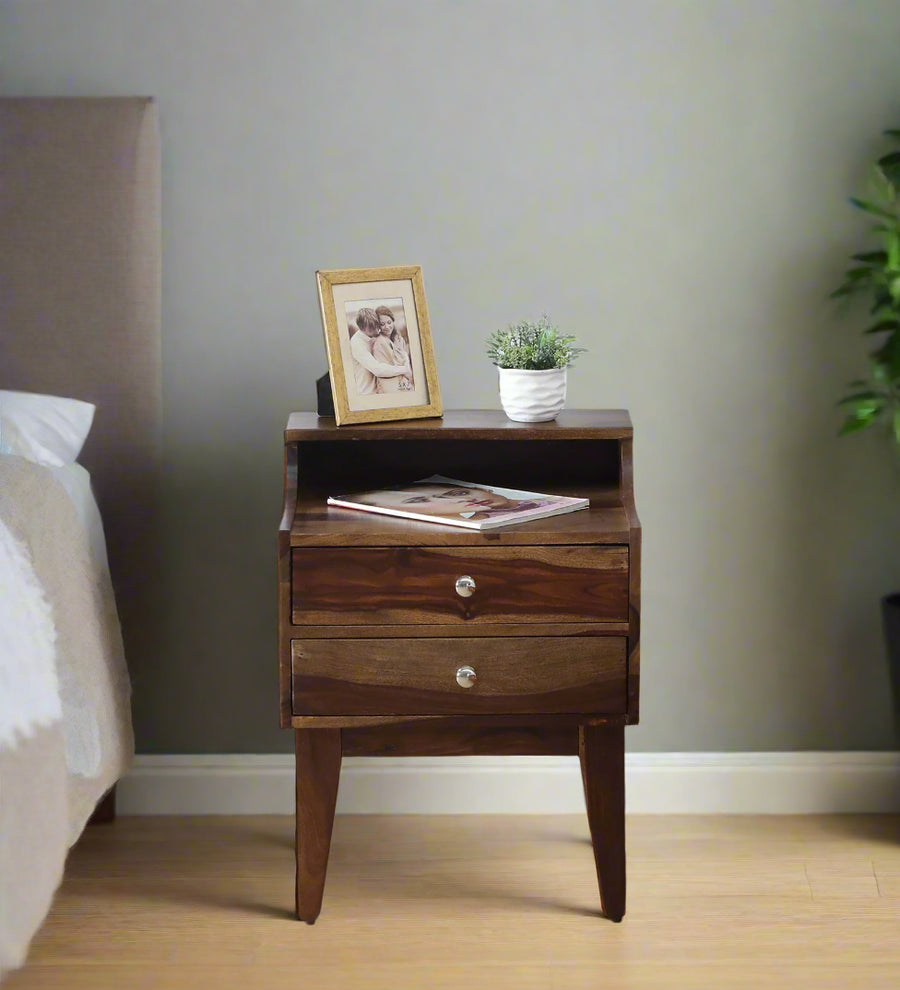 Milini Sheesham Wood Bedside Table With Drawer In Provincial Teak Finish - Febonic Living