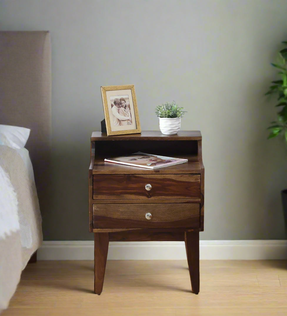 Milini Sheesham Wood Bedside Table With Drawer In Provincial Teak Finish - Febonic Living