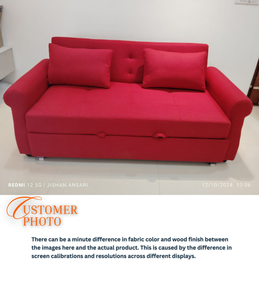 Fornia Fabric 3 Seater Pull Out Sofa Cum Bed In Blood Maroon Colour - Febonic Living