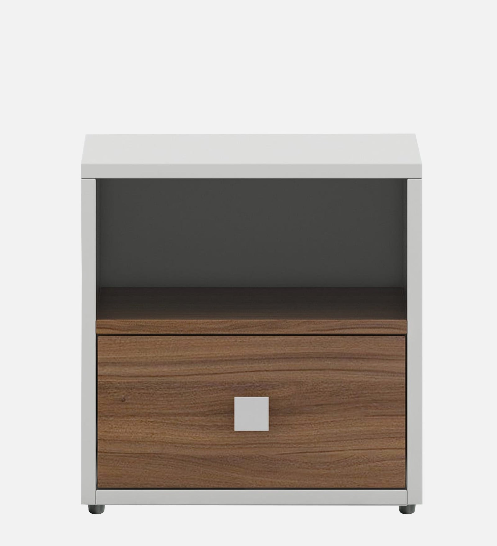 Cave Bedside Table With Drawer in Oral Walnut & Frosty White Finish