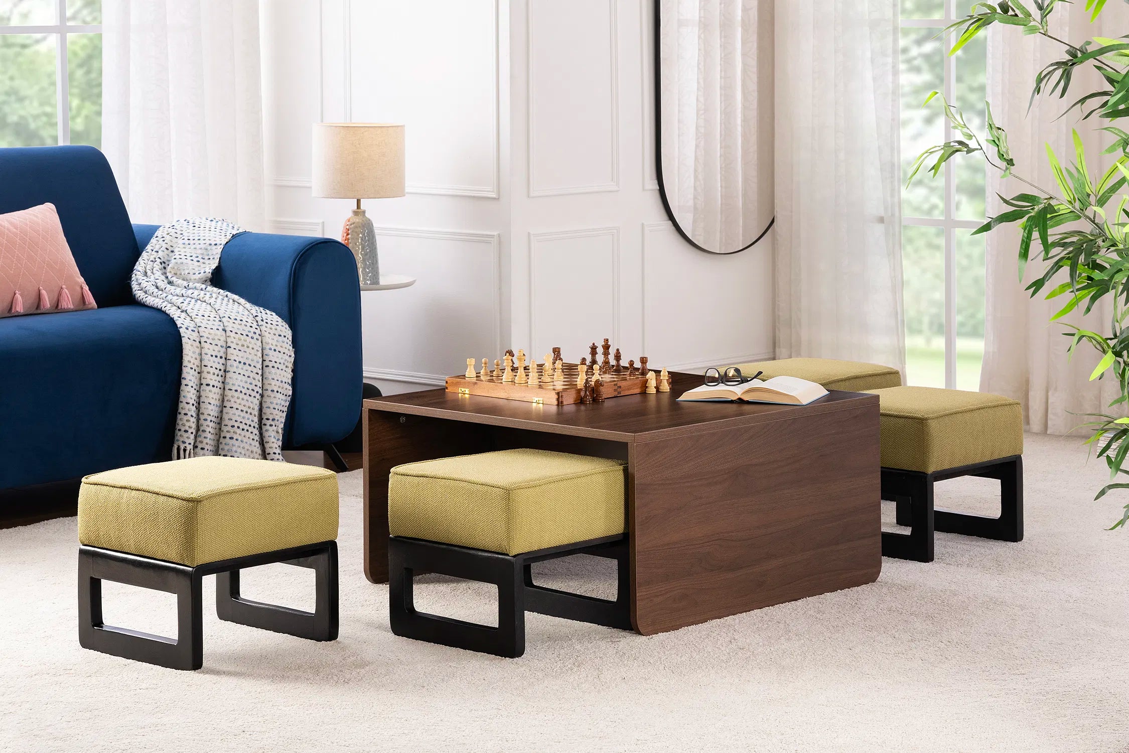 Link Nesting Table Set In Yellow Colour With Oral Walnut Finish - Febonic Living