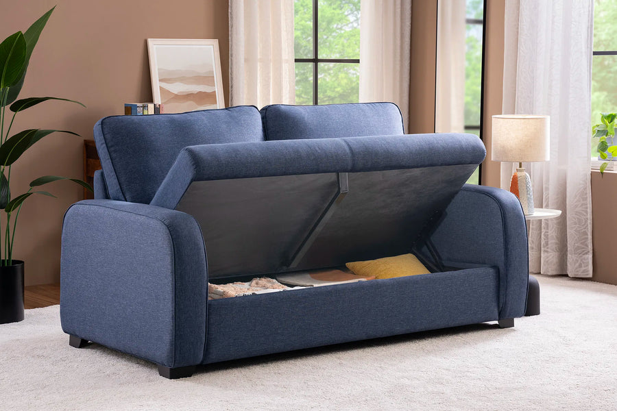 Melo Fabric 3 Seater Sofa In Denim Blue Colour With Storage - Febonic Living