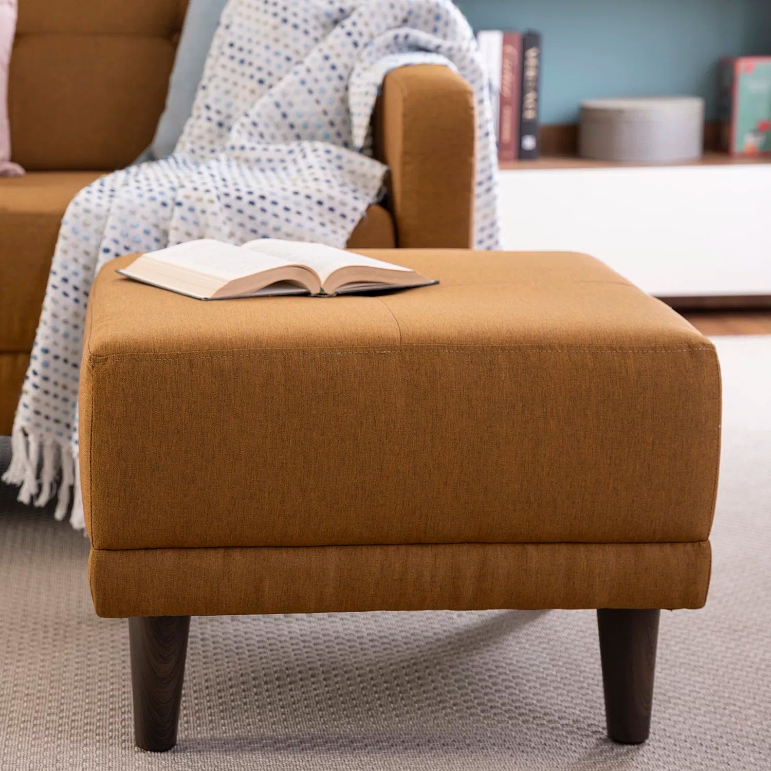 Noha Fabric Stool In Orange Colour - Febonic Living