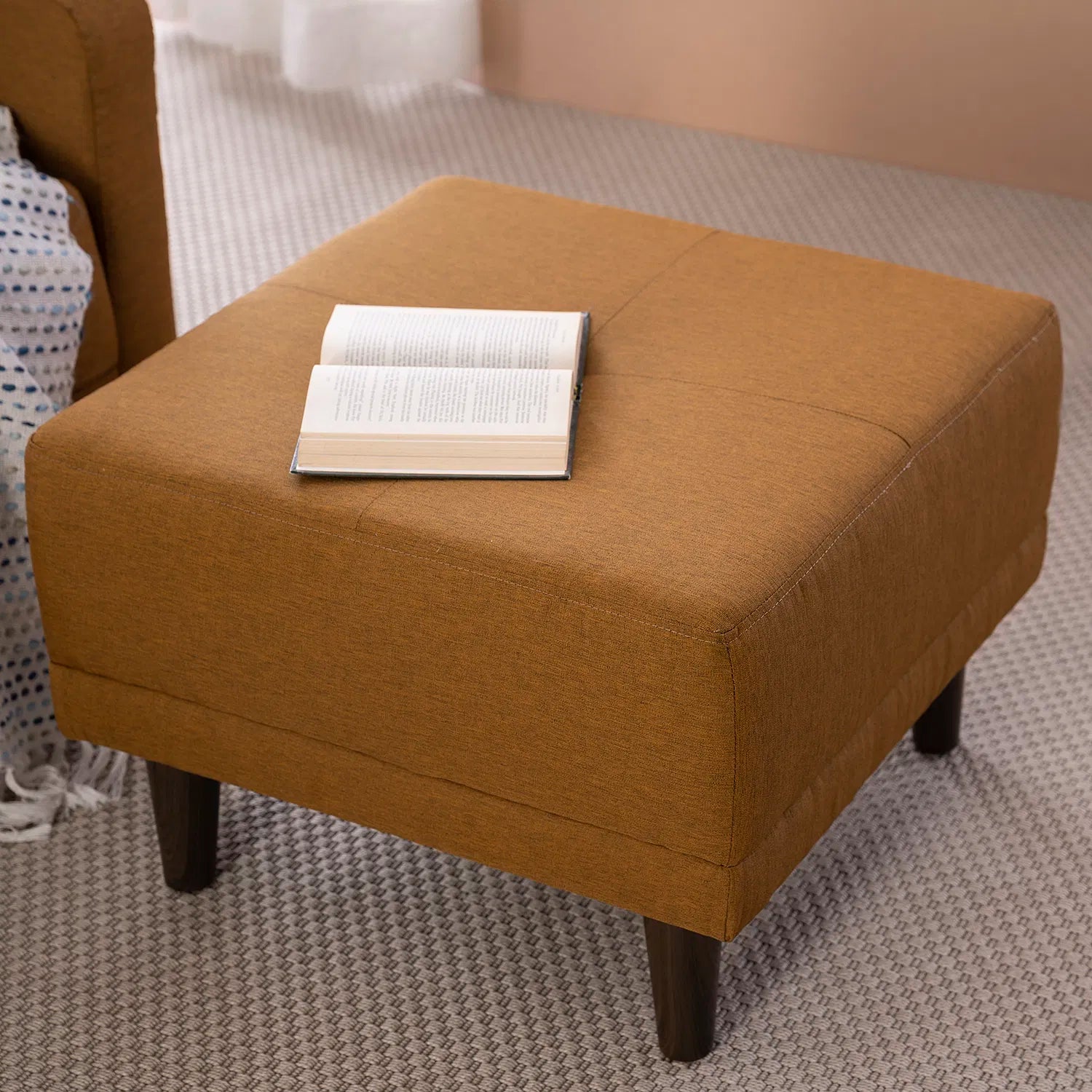 Noha Fabric Stool In Orange Colour - Febonic Living