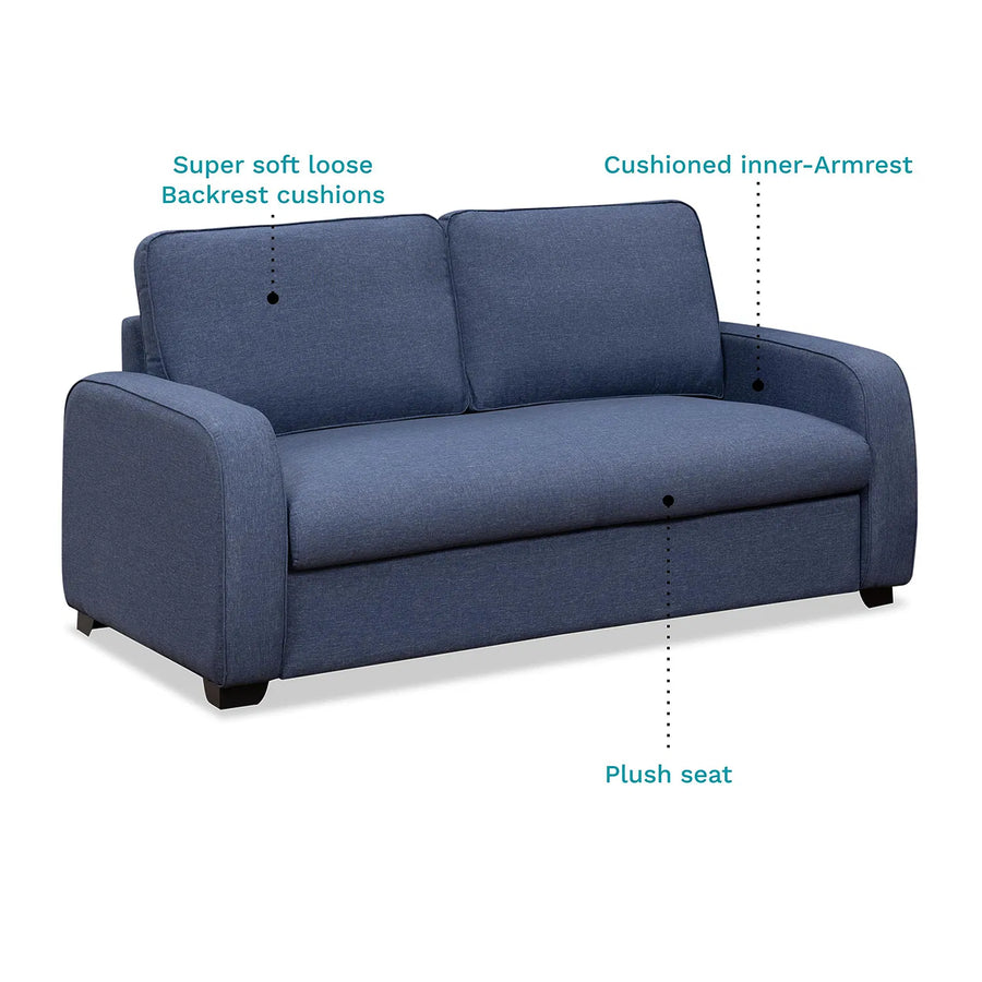 Melo Fabric 3 Seater Sofa In Denim Blue Colour With Storage - Febonic Living