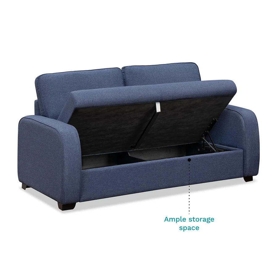 Melo Fabric 3 Seater Sofa In Denim Blue Colour With Storage - Febonic Living