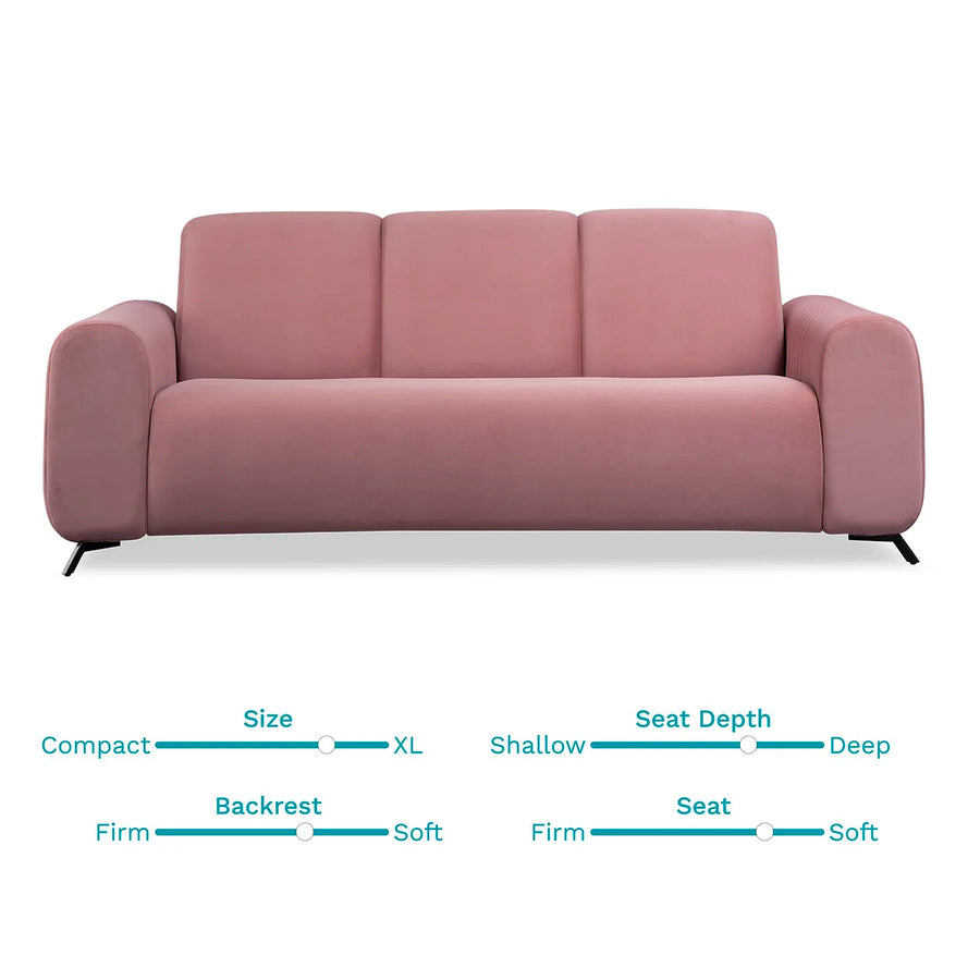 Helio Velvet 3 Seater Sofa In Millennial Pink Colour - Febonic Living