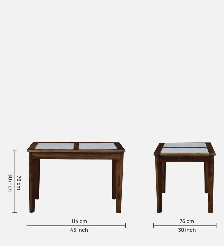 Simra 6 Seater Dining Table In Scratch Resistant Provincial Teak Finish With Marble Top - Febonic Living