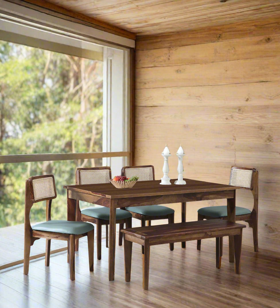 Simra Sheesham Wood 6 Seater Dining Set In Scratch Resistant Provincial Teak Finish With Bench - Febonic Living