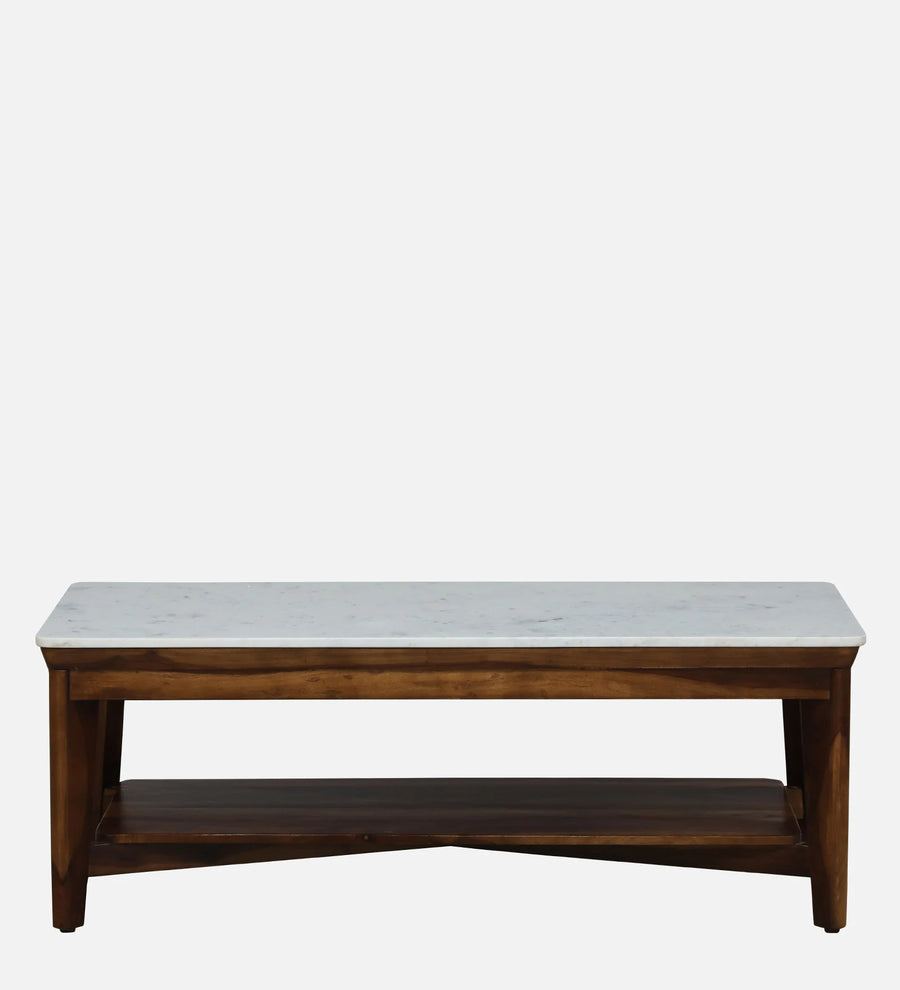Simra Sheesham Wood Coffee Table In Provincial Teak Finish With Marble Top And Shelf - Febonic Living