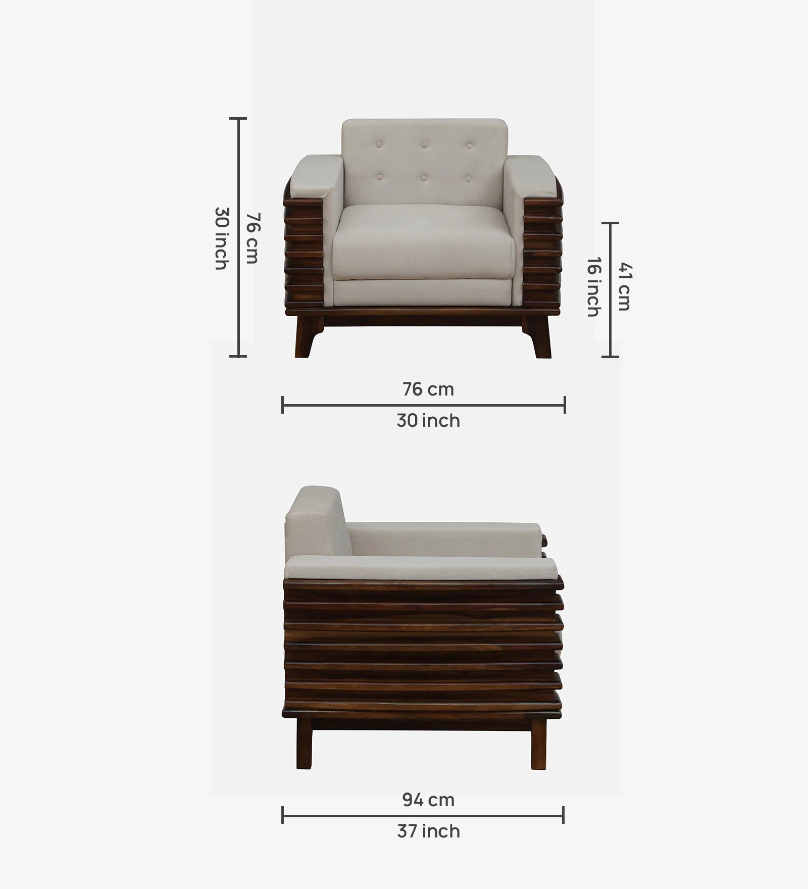 Tanu Sheesham Wood 1 Seater Sofa In Beige Colour - Febonic Living