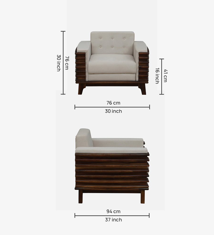 Tanu Sheesham Wood 1 Seater Sofa In Beige Colour - Febonic Living