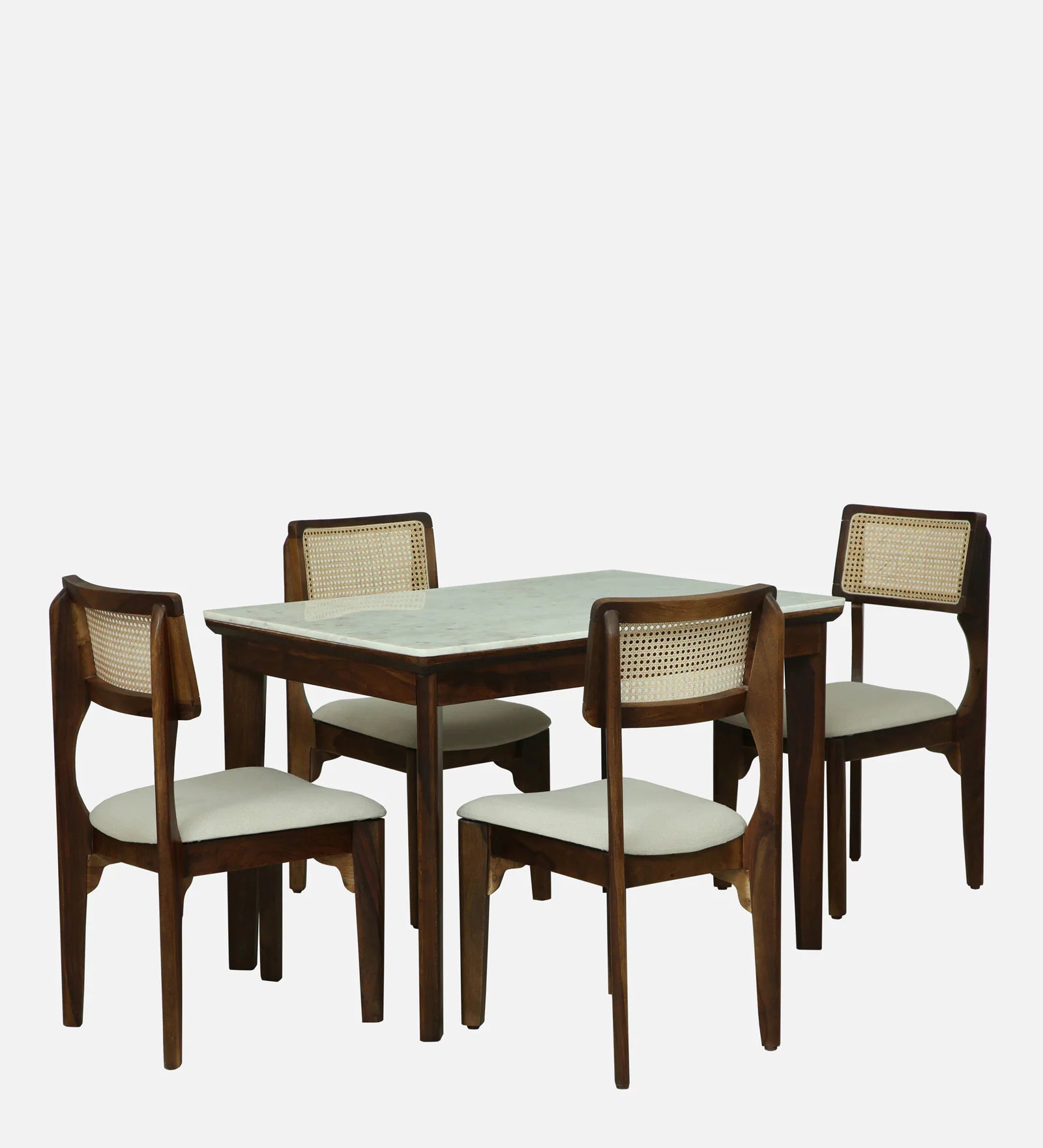 Gistel Sheesham Wood 4 Seaters Dining Set With Marble Top In Provincial Teak Finish - Febonic Living