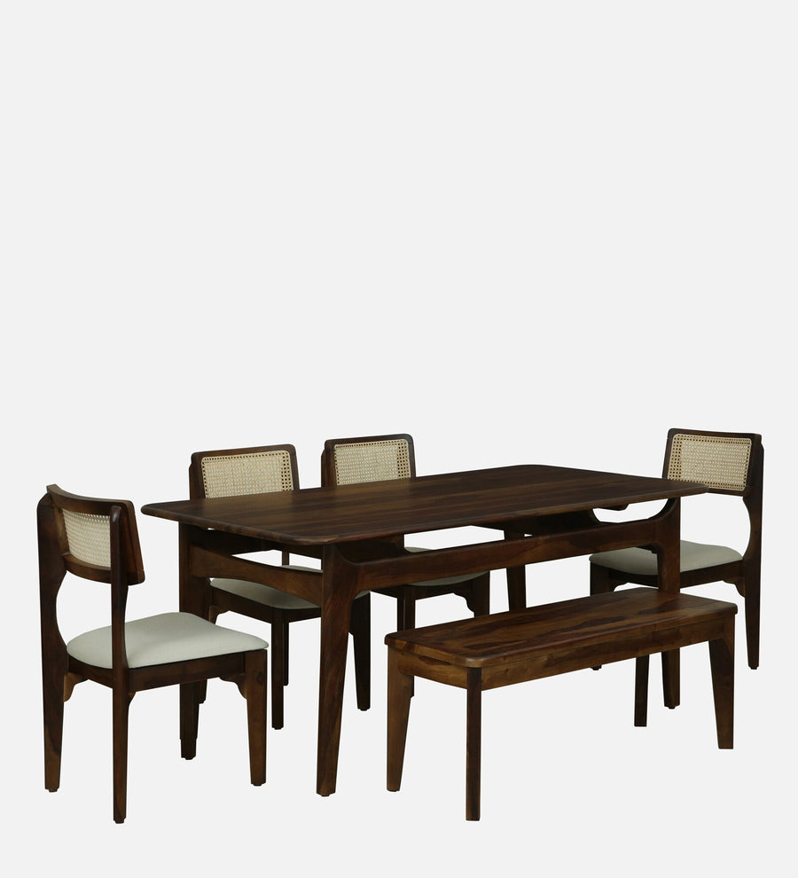 Gistel Sheesham Wood 6 Seater Dining Set With Bench In Provincial Teak Finish - Febonic Living