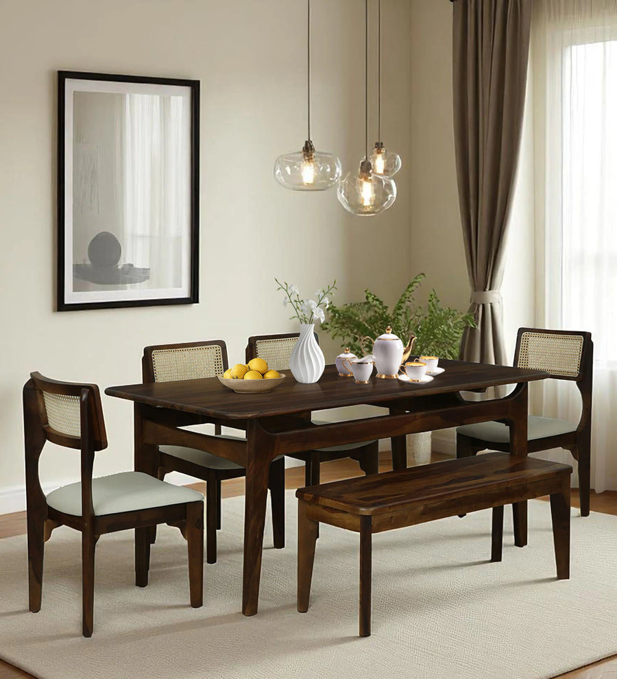 Gistel Sheesham Wood 6 Seater Dining Set With Bench In Provincial Teak Finish - Febonic Living