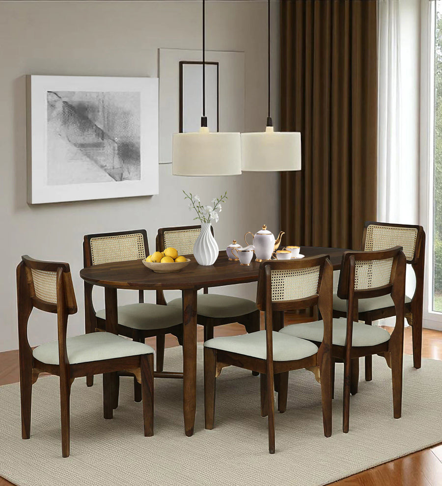 Gistel Sheesham Wood 6 Seater Dining Set With Chairs In Provincial Teak Finish - Febonic Living