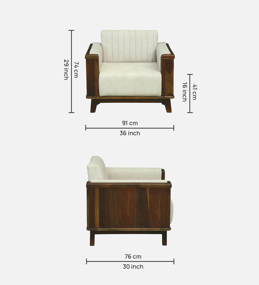 Solara Sheesham Wood 1 Seater Sofa In Beige Colour - Febonic Living