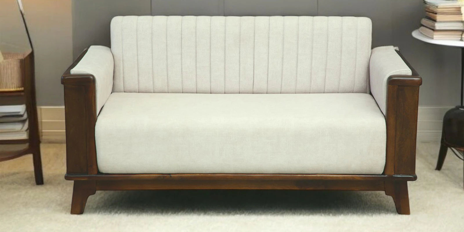 Solara Sheesham Wood 2 Seater Sofa In Beige Colour
