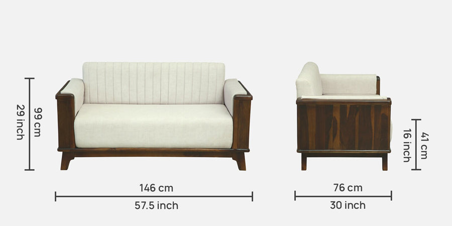 Solara Sheesham Wood 2 Seater Sofa In Beige Colour - Febonic Living
