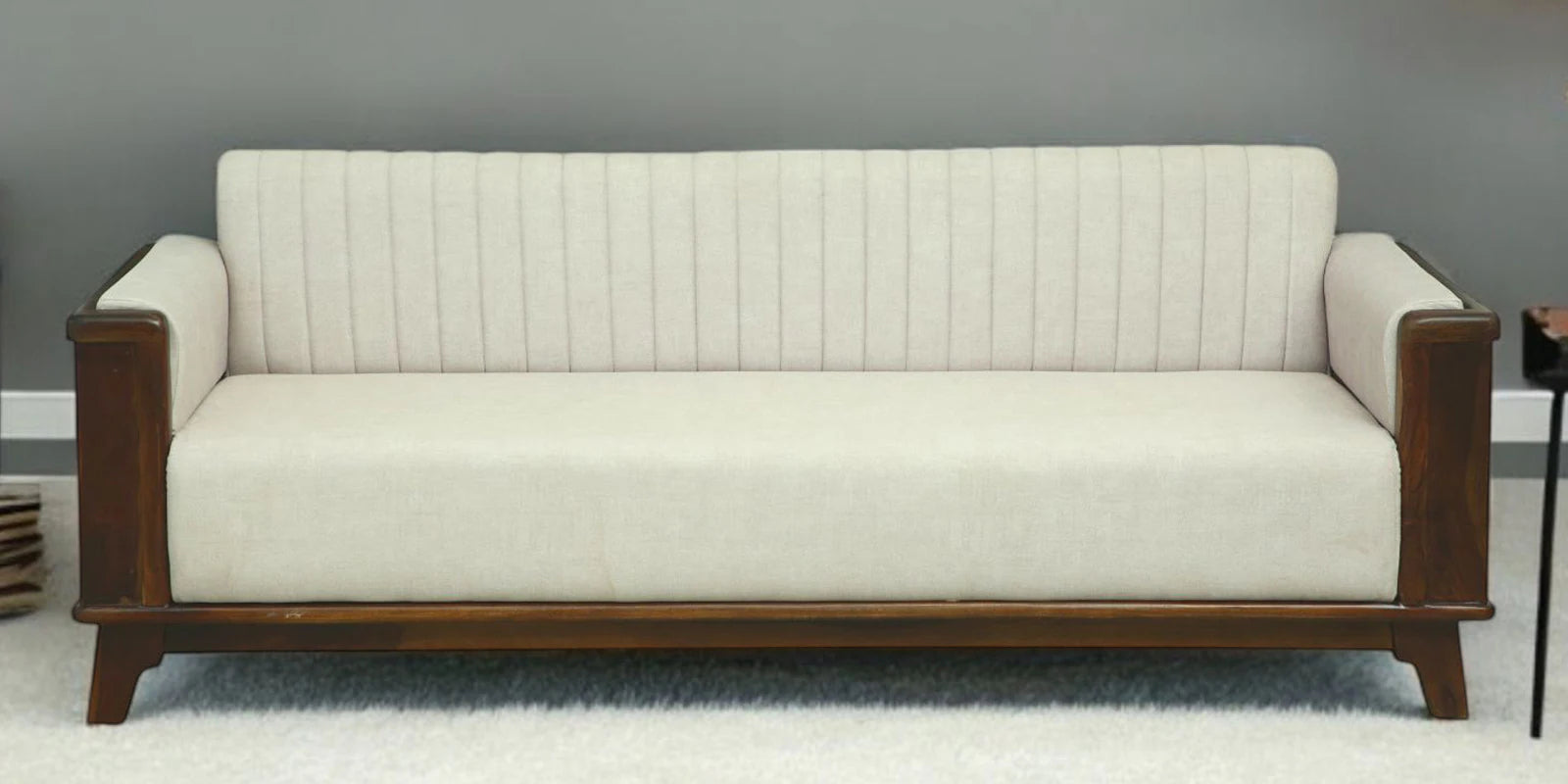 Solara Sheesham Wood 3 Seater Sofa In Beige Colour
