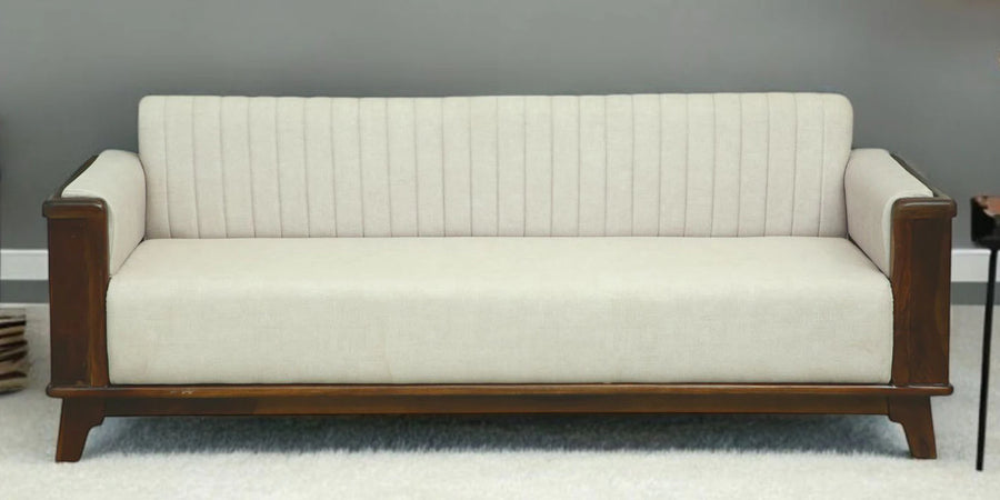 Solara Sheesham Wood 3 Seater Sofa In Beige Colour - Febonic Living