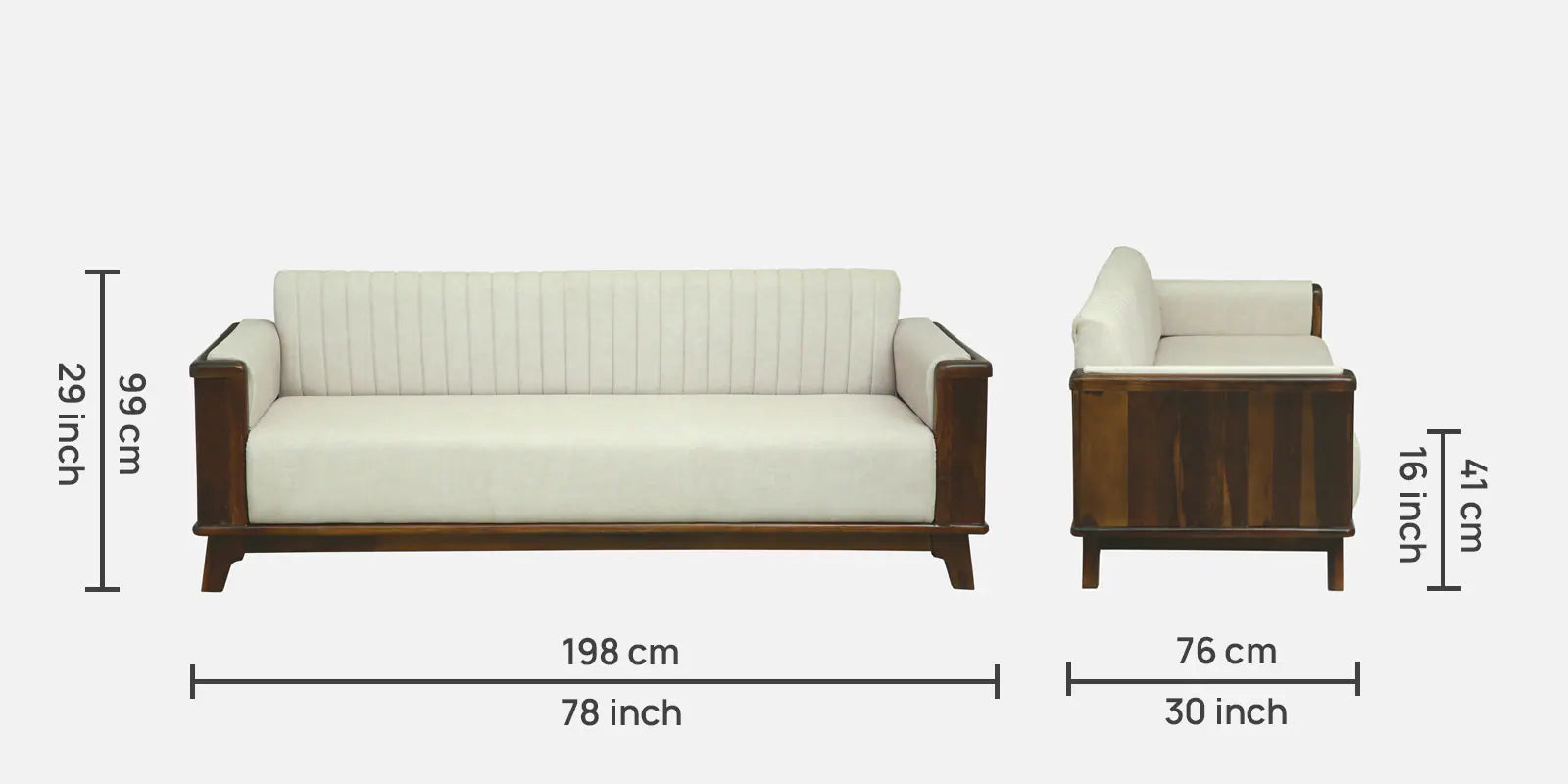 Solara Sheesham Wood 3 Seater Sofa In Beige Colour