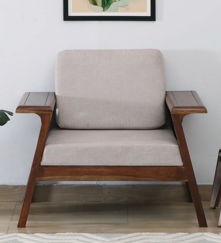 Gany Sheesham Wood 1 Seater Sofa In Beige Color by Febonic Living