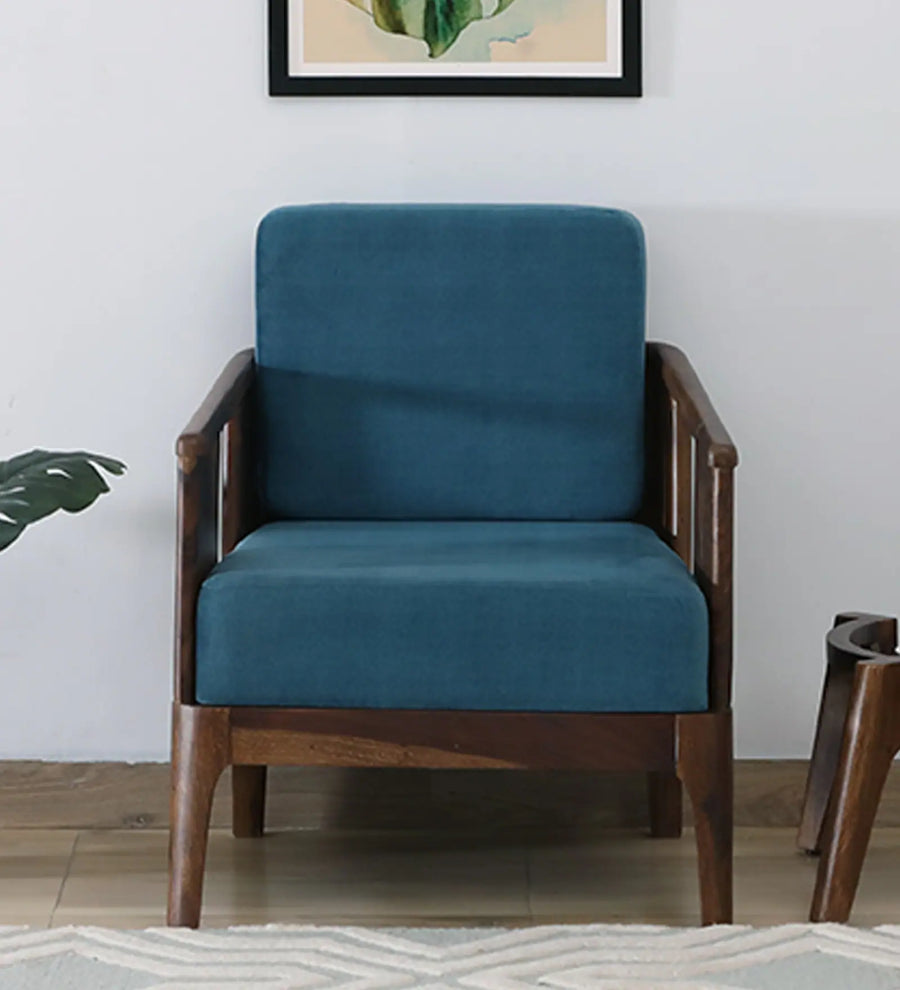 Bano Sheesham Wood 1 Seater Sofa In Blue Colour by Febonic Living