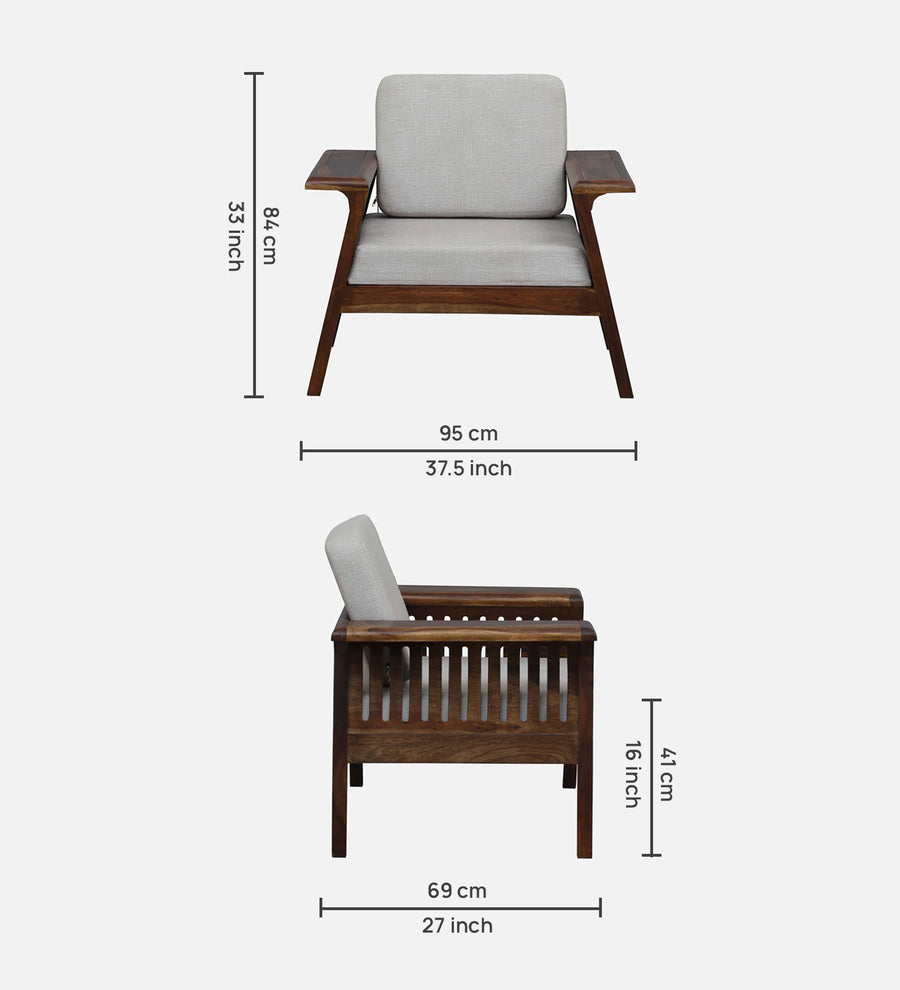 Gany Sheesham Wood 1 Seater Sofa In Beige Color - Febonic Living
