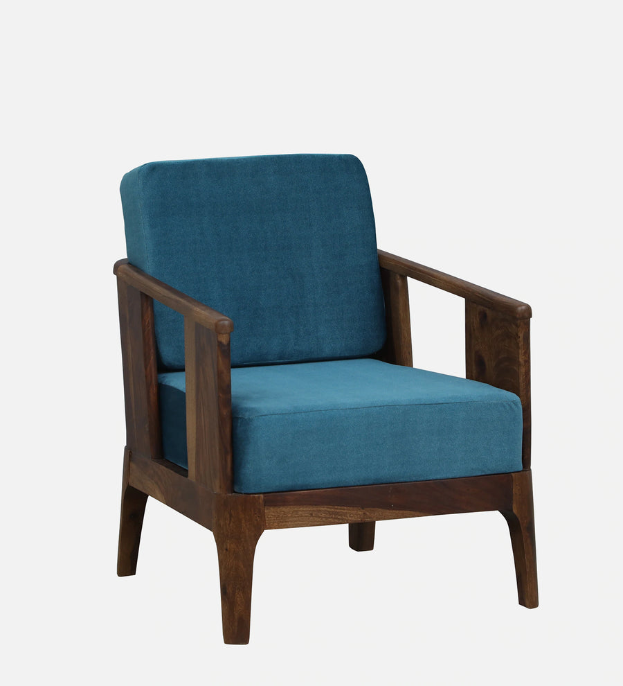 Bano Sheesham Wood 1 Seater Sofa In Blue Colour - Febonic Living