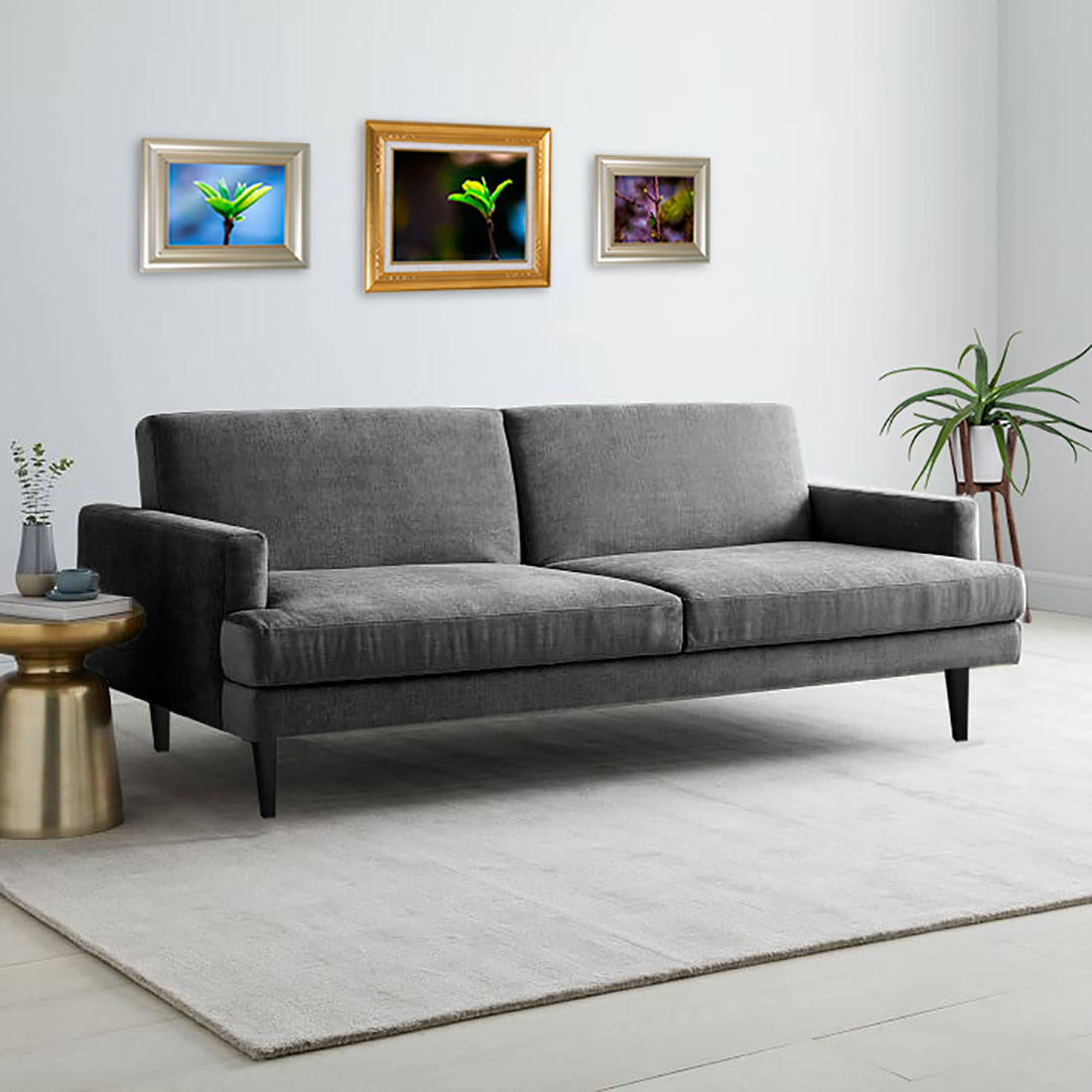 Zoya Fabric 3 Seater Convertable Sofa Cum Bed in Charcoal Grey Colour