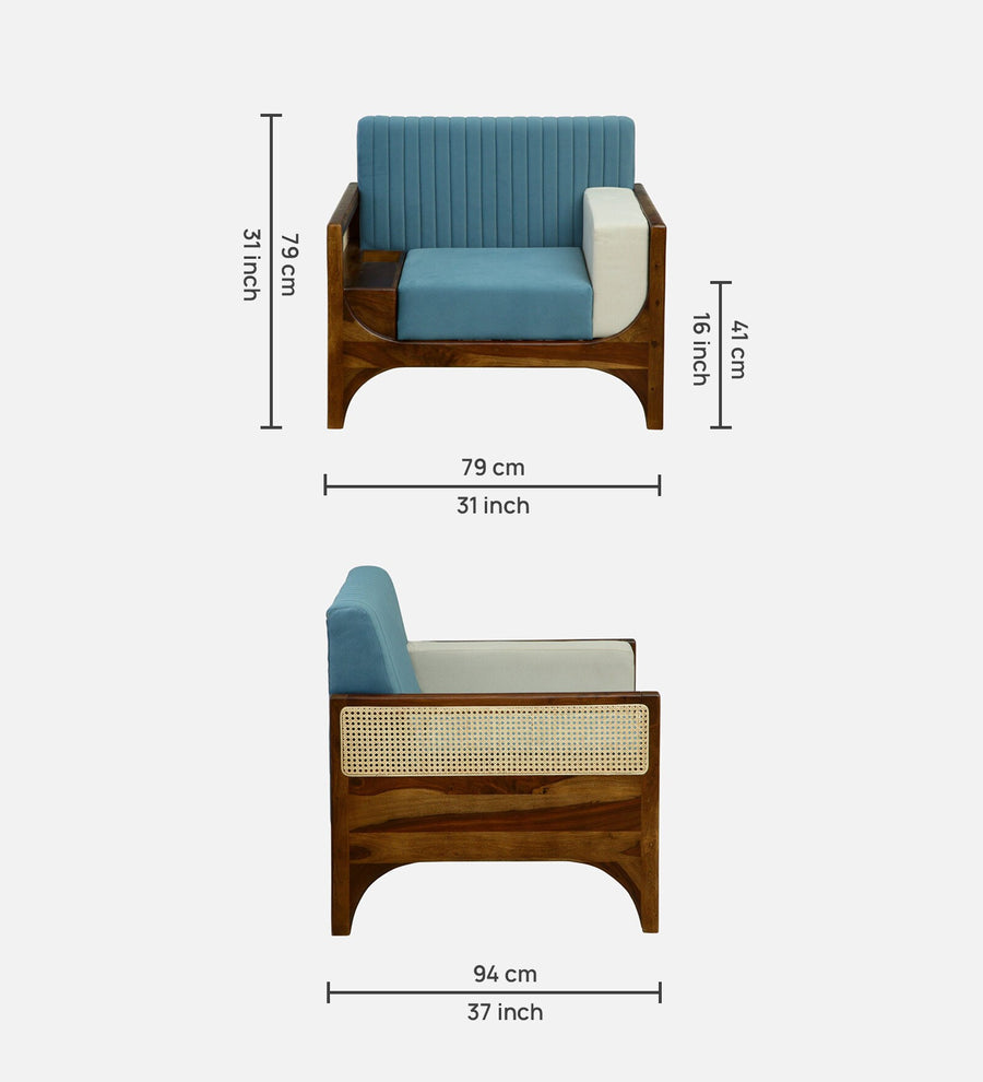 Oslo Sheesham Wood 1 Seater Sofa In Blue Colour - Febonic Living
